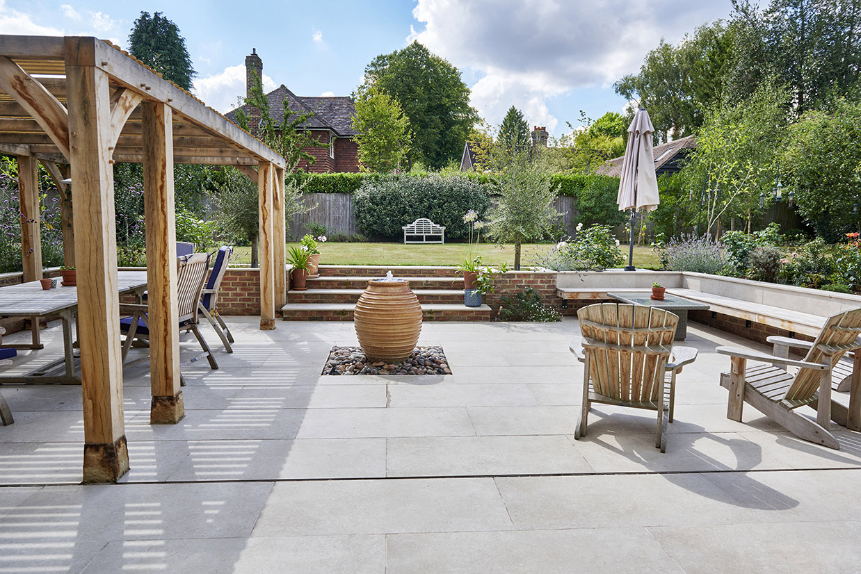Stunning Sunken Porcelain Patio and Garden