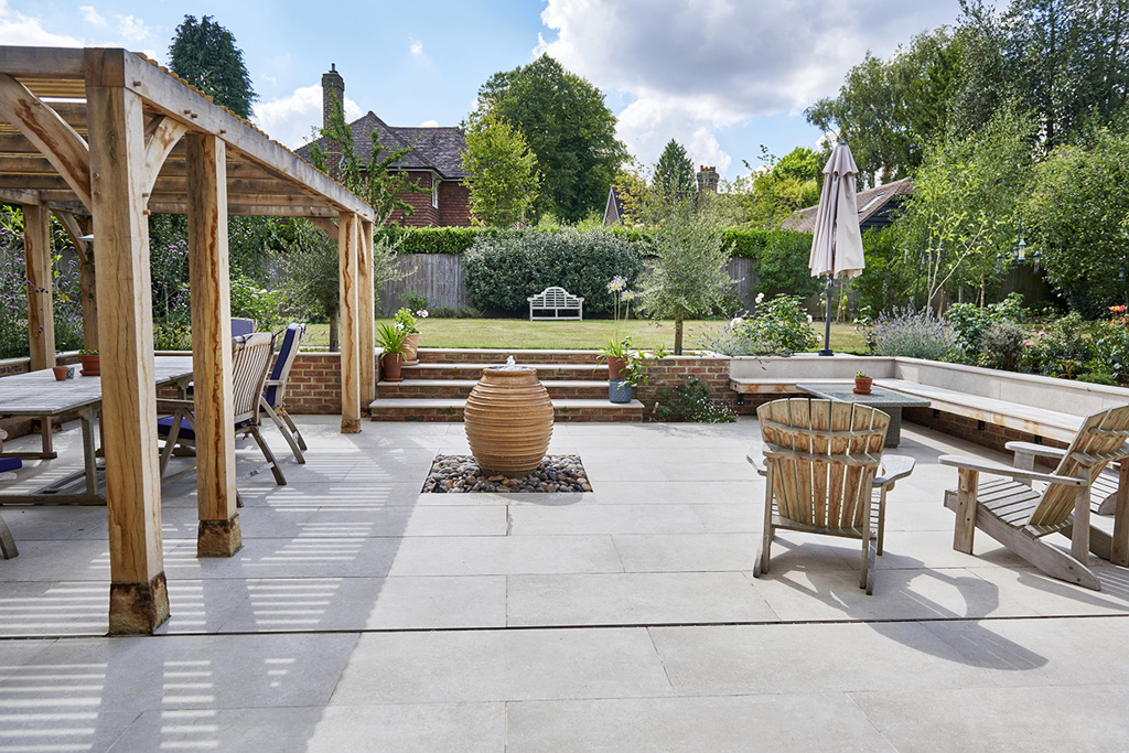 Stunning Sunken Porcelain Patio and Garden