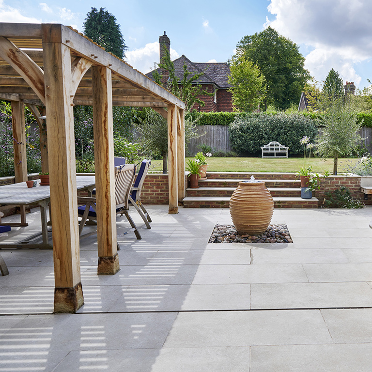 Stunning Sunken Porcelain Patio and Garden