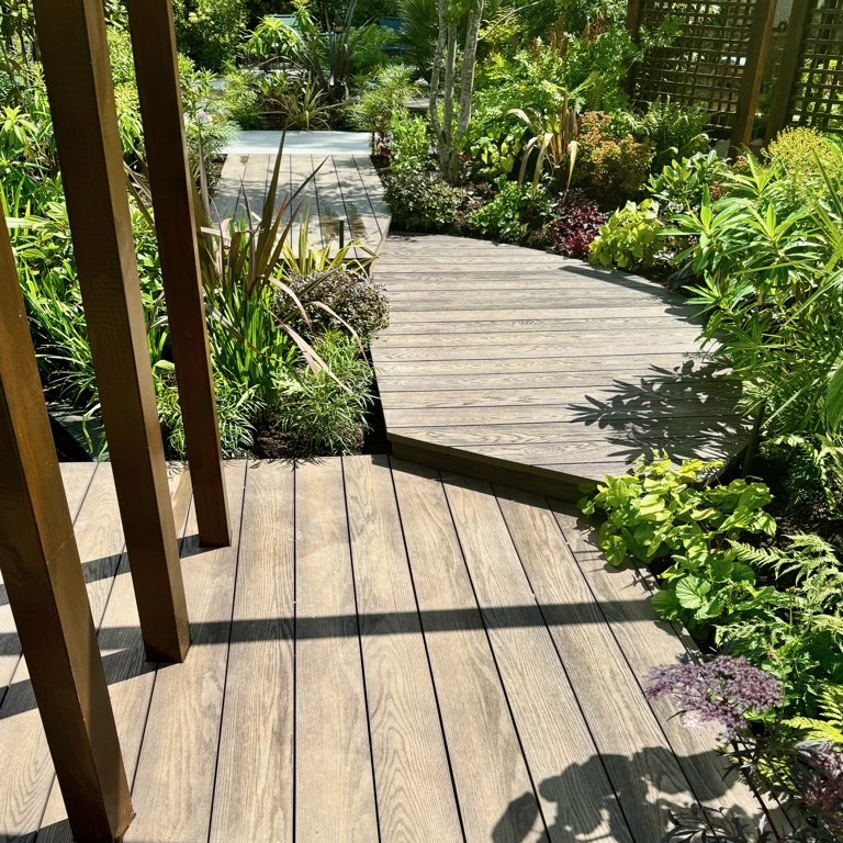 Curved deck leads to arches