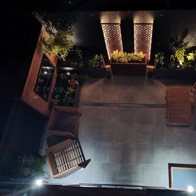 Courtyard garden at night