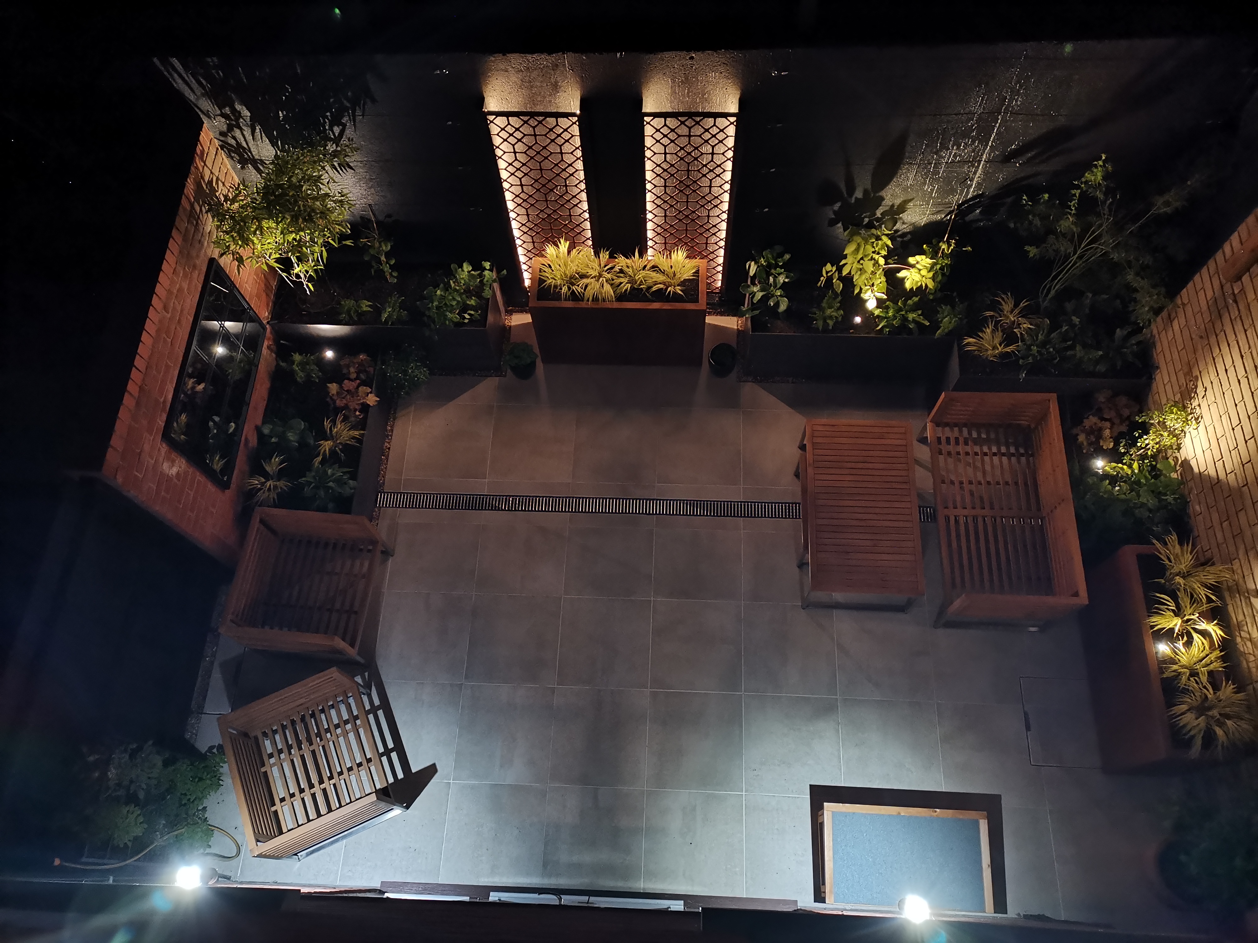 Courtyard garden at night