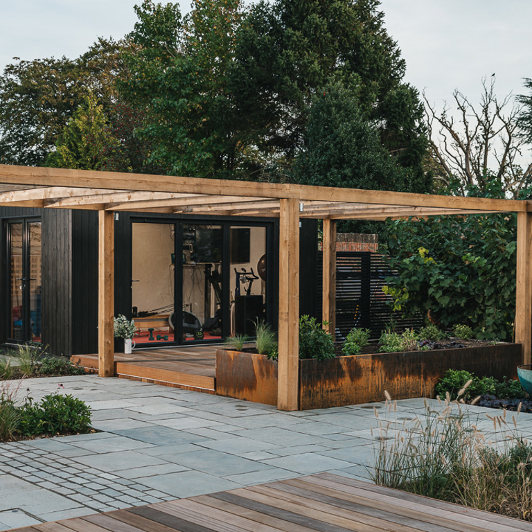 Pergola with raised Corten planter