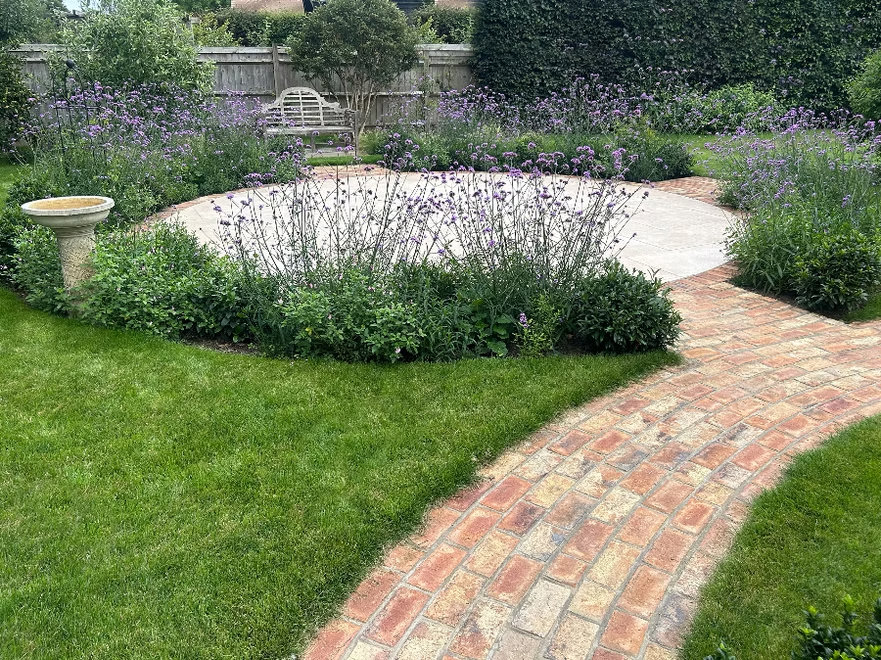 Egyptian Limestone and Cotswold brick circular patio