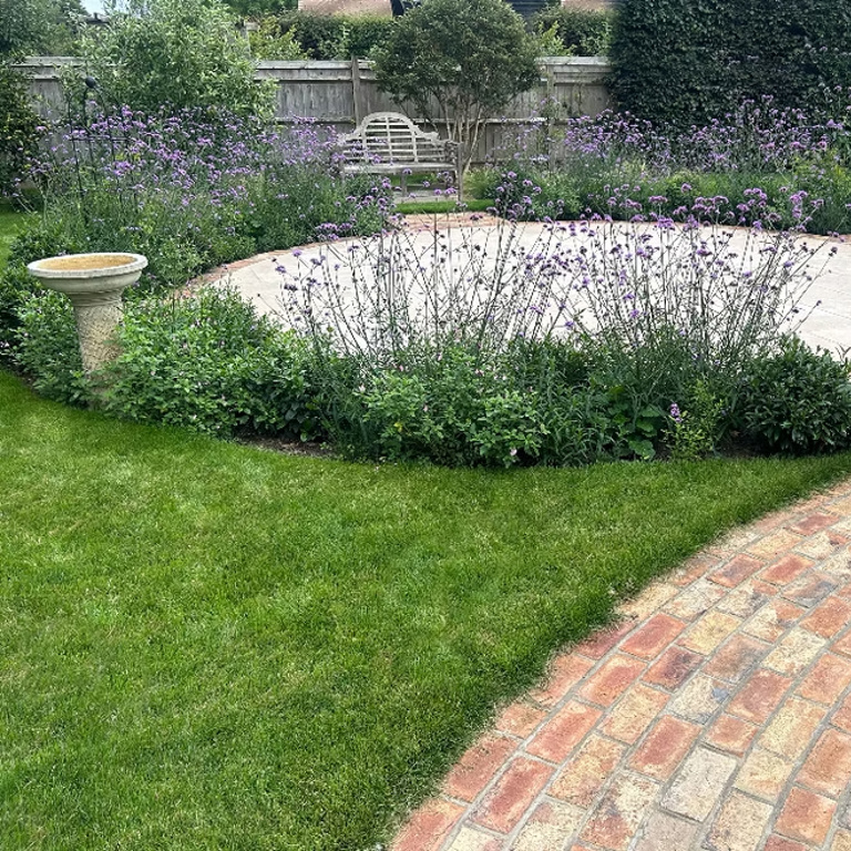 Egyptian Limestone and Cotswold brick circular patio