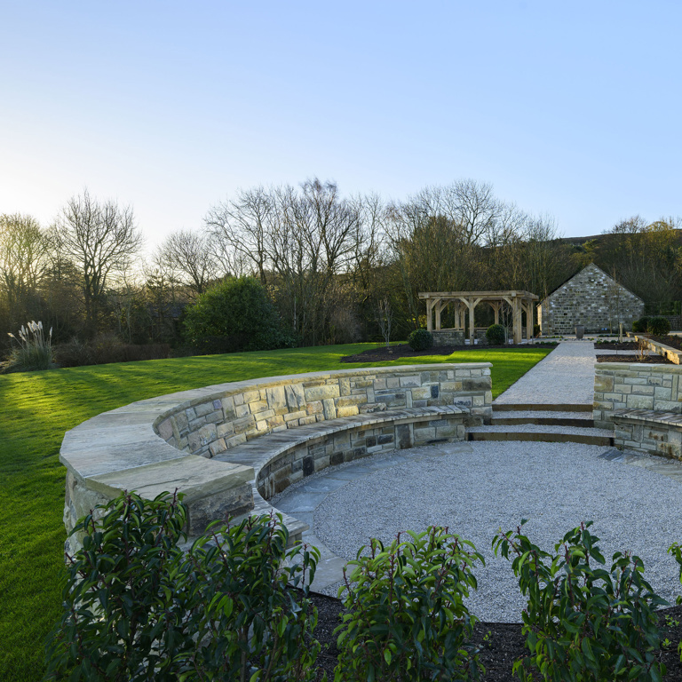 Garden designs for a Farmhouse on Ilkley Moor stone circle fire pit