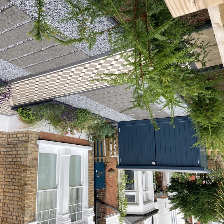 View across to secure bike storage