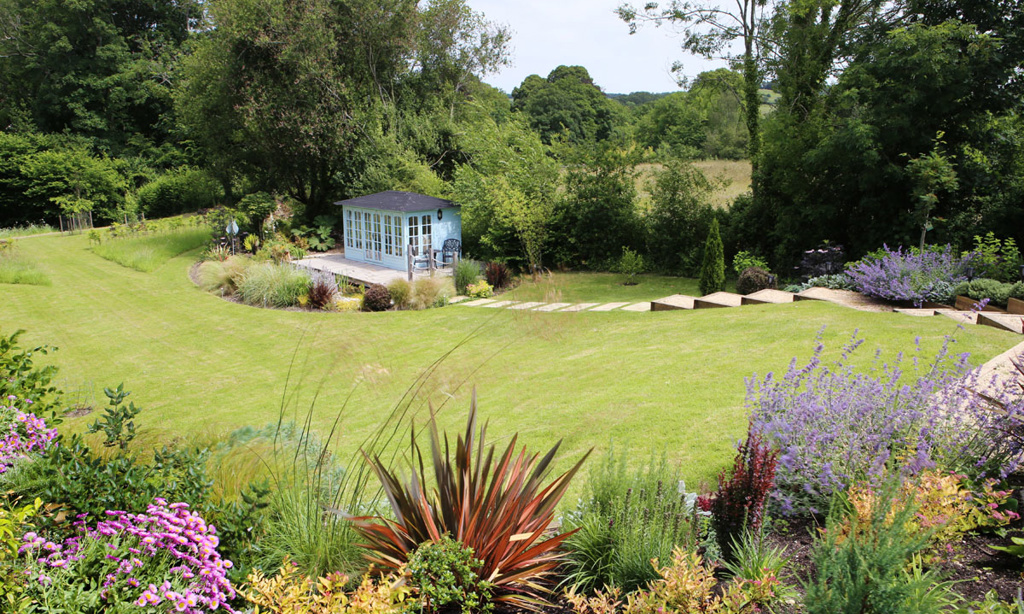 View down to summerhouse