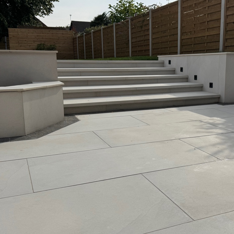 Patio and steps to upper level