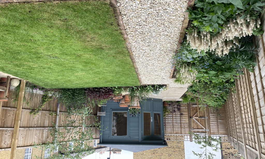 View down path to summerhouse