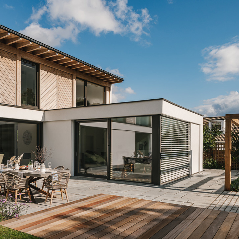 Raised deck and patio seating area