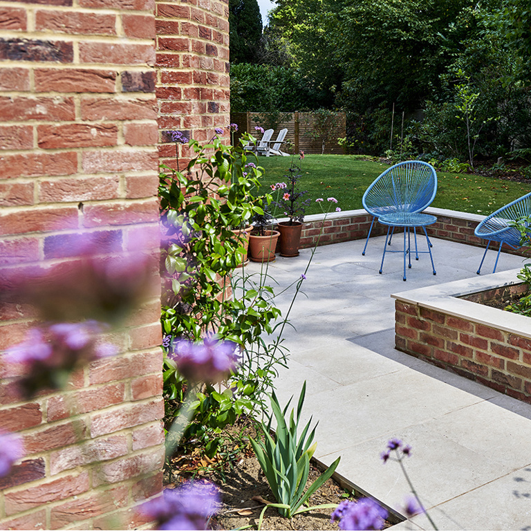 Stunning Sunken Porcelain Patio and Garden