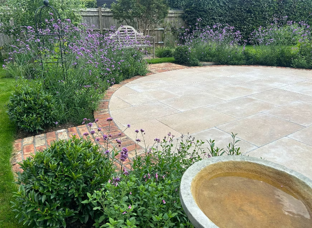 Egyptian Limestone and Cotswold brick circular patio