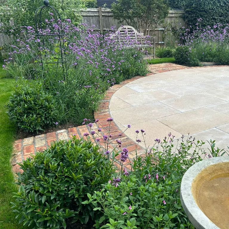 Egyptian Limestone and Cotswold brick circular patio