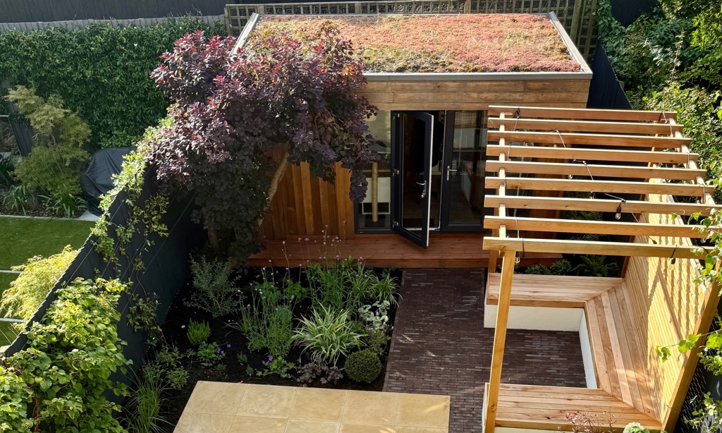 Aerial view of garden from house window
