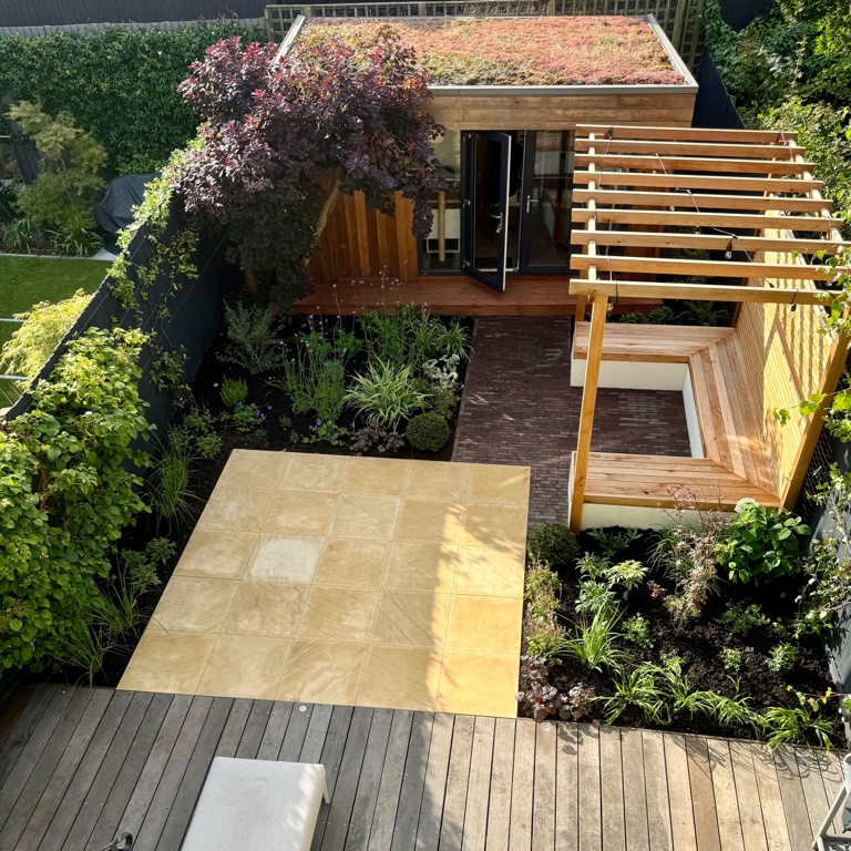 Aerial view of garden from house window
